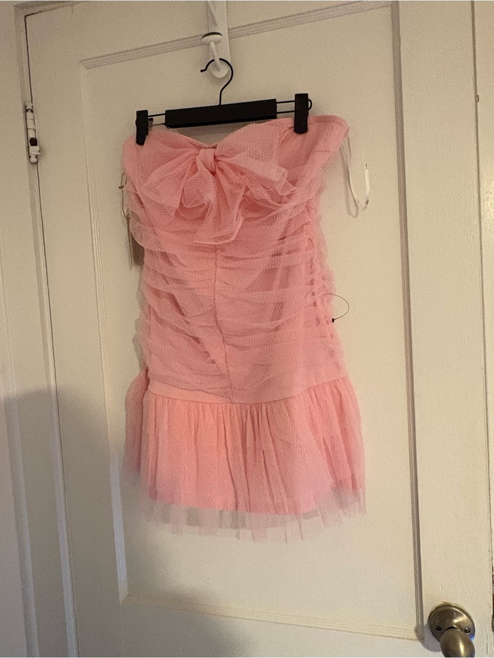 Light Pink Mesh Bow Ruched Mini Dress